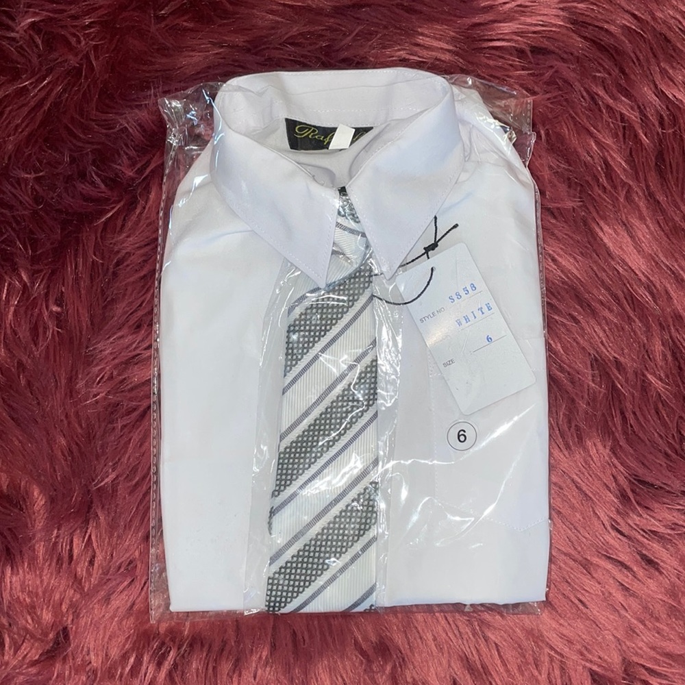 NWT! Boys Rafael White Dress Shirt & Striped Tie Set
